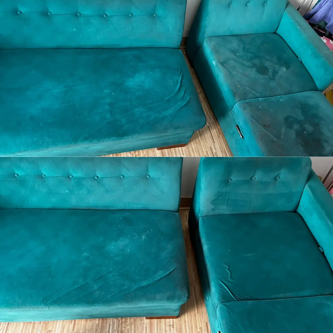Sofá antes y después de la limpieza de tapiz